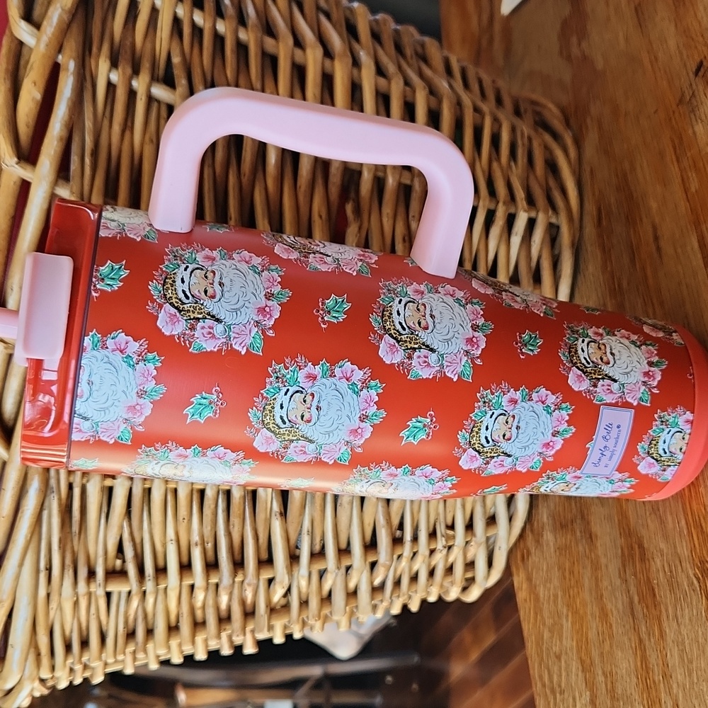 Simply Southern Santa Claus Floral Tumbler Travel Cup‎ With Handle Straw